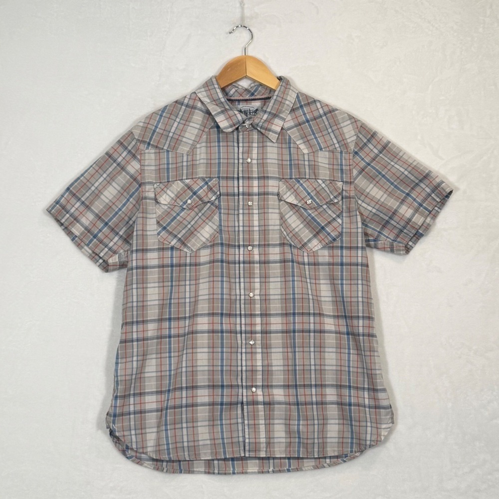 Levi's Grey Plaid Short Sleeve Western Snap Shirt Large